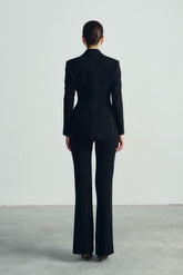 Structured Wool Blend Blazer with Sculpted Waist and Double-Breasted Closure